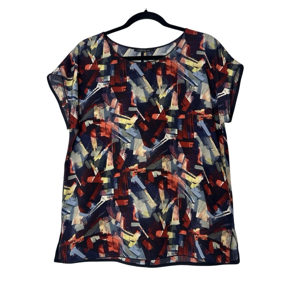 Lafayette 148 100% Silk Top Women's Medium Short Sleeve Pullover Career Formal
